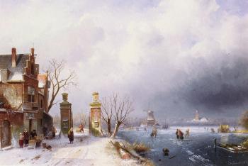 Charles Henri Joseph Leickert : A Sunlit Winter Landscape